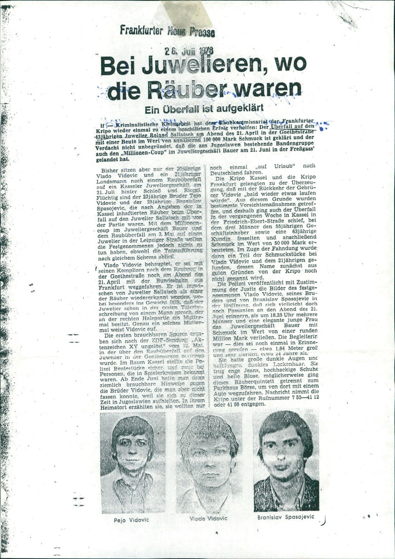 1978 CRIMEA RAUB JUWE LENROUBO JEWELLER PUSCHNER MURDER ROBBERY COMISSARIAT - Vintage Photograph