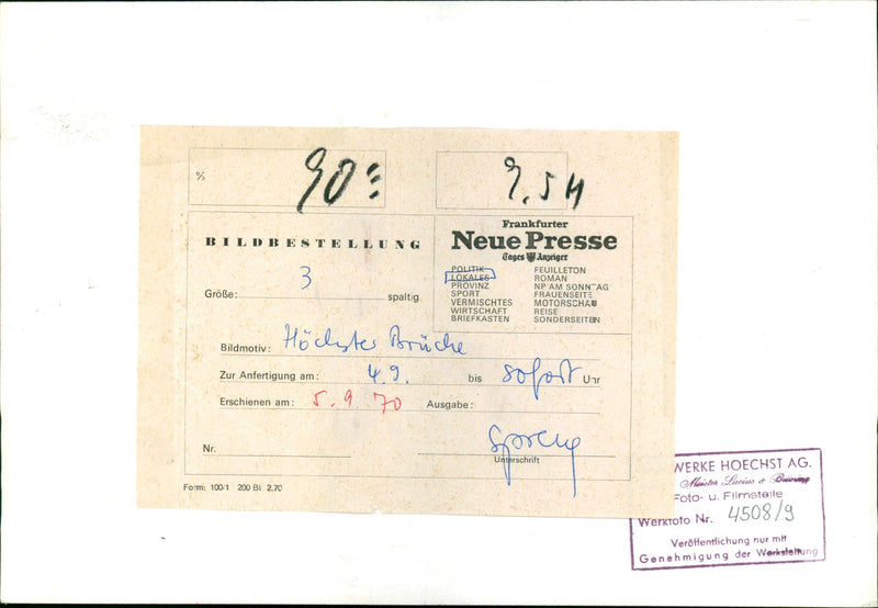 1970 BRUCKEN WERKSBRUCKEN NERKE HOECHST MAW LANINS BRAINING FILM PAR - Vintage Photograph