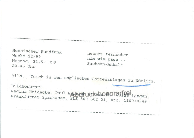 1999 DEAR RUNDFUNK HESSEN NIX LIKE LEUS SACHSEN ANHALT OCLOCK LAID PAUL - Vintage Photograph