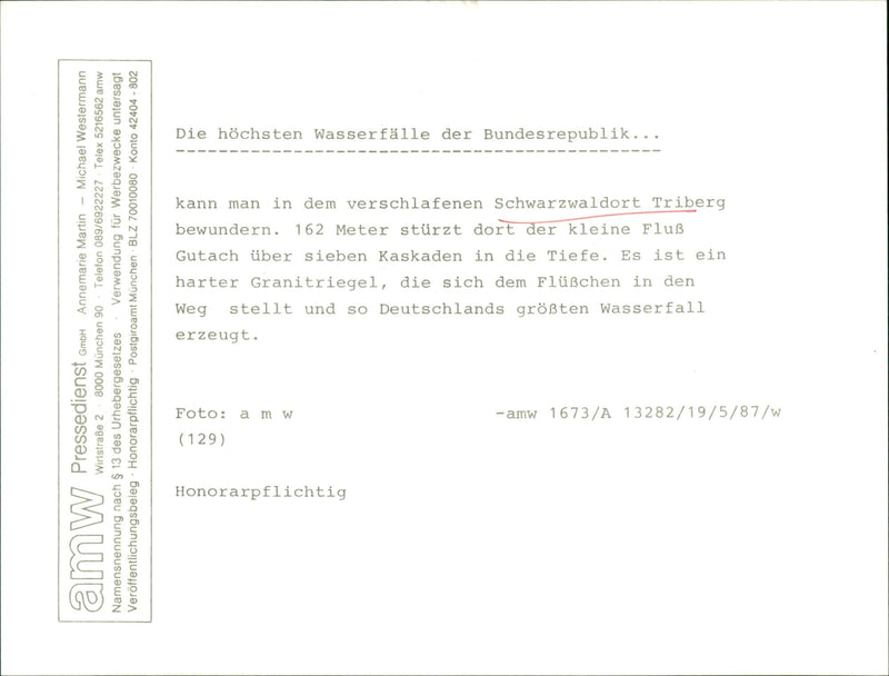 TRIBERG HIGHEST WATERFALLS FEDERAL REPUBLIC CAN ADMIRED - Vintage Photograph