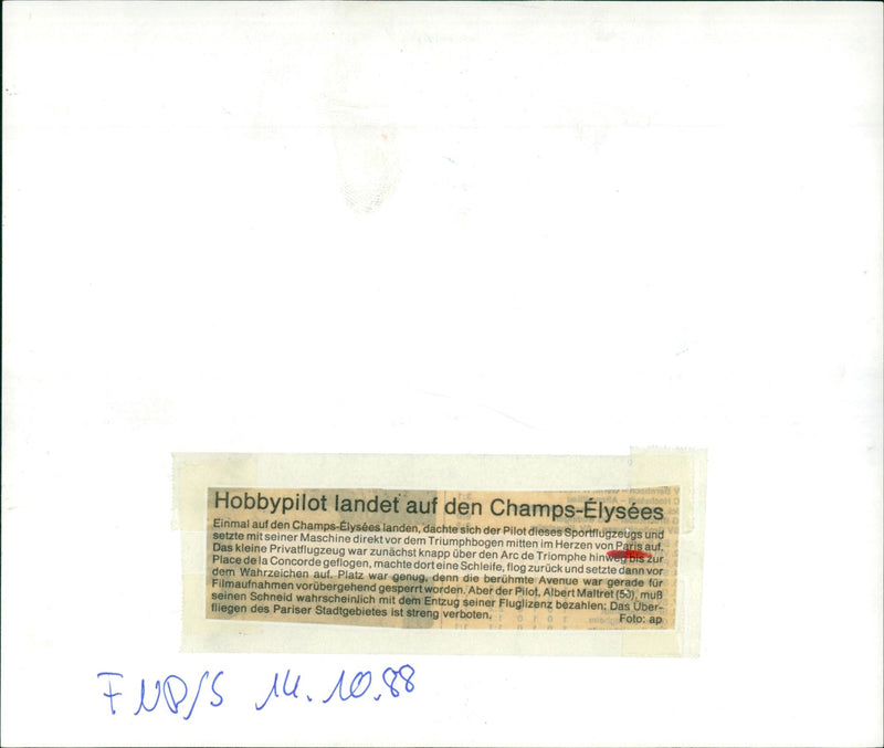 1992 CHAMPS ELYSEES TRIOMPHE PARIS ALBERT FILM AIRCRAFT KNOWN - Vintage Photograph