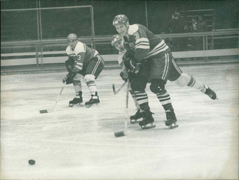 Ice hockey at the 1968 Winter Olympics in Grenoble. - Vintage Photograph