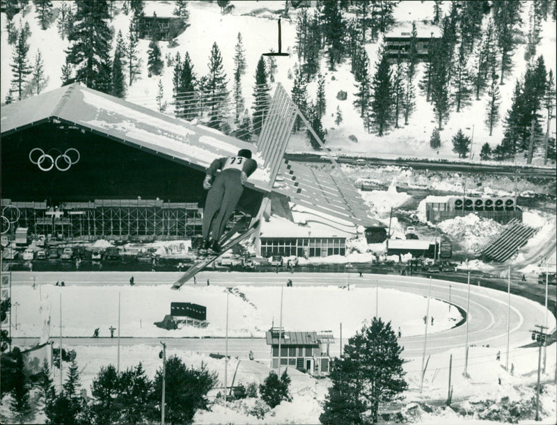 Ski jumper in the center of the 1960 Winter Olympics - Vintage Photograph