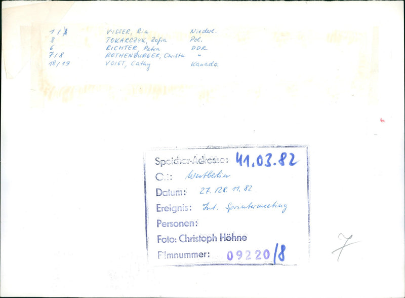 1982 INTERNATIONAL SPRINTER MEETING BERLIN KODAK SAFETY FILM - Vintage Photograph