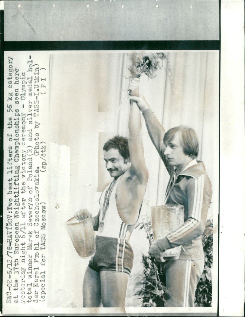 Marek Seweryn and Karel Prohl, winners of the European weightlifting championship - Vintage Photograph