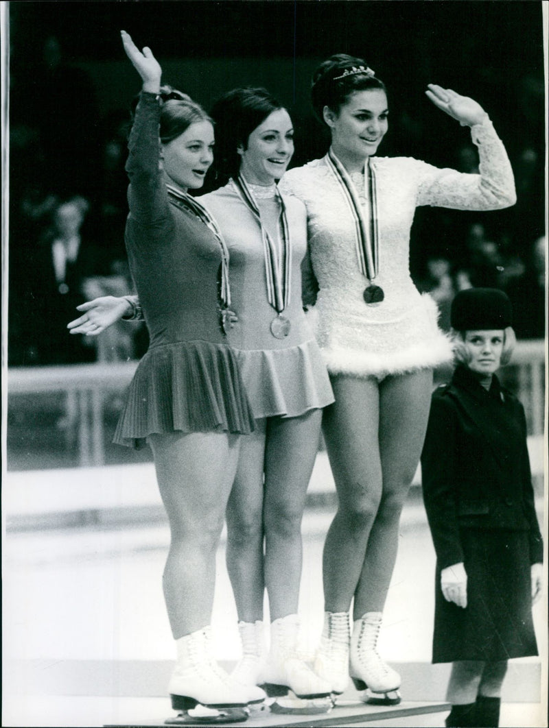 1968 Winter Olympics award ceremony for figure skating - Vintage Photograph