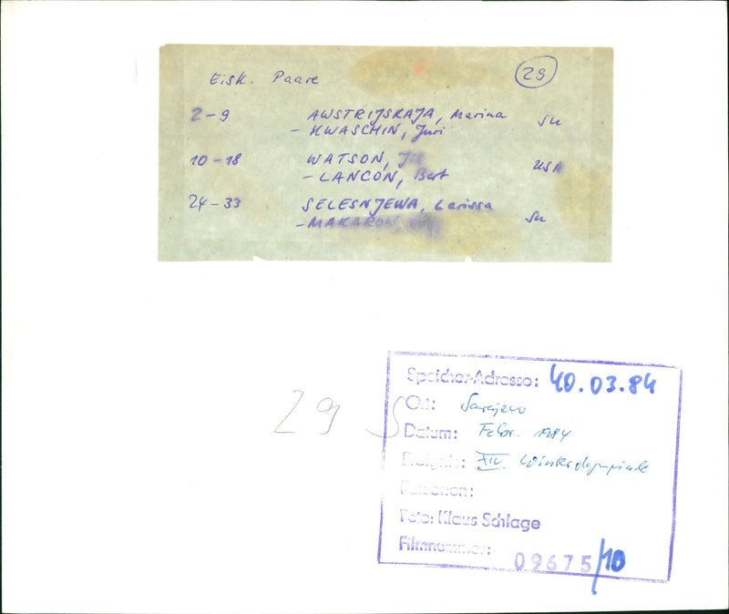 1984 OLIMPIC WINTER SPIEVE SPRATELO FILM RELEASED DUR - Vintage Photograph