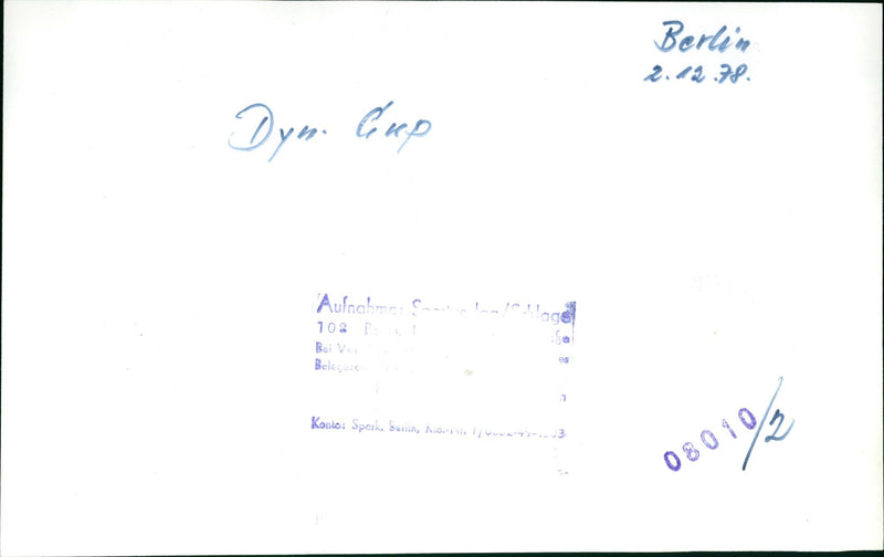 BERD DYN CUP SHOT SALA READ ACCOUNT SPARK BERLIN VILA FILM - Vintage Photograph