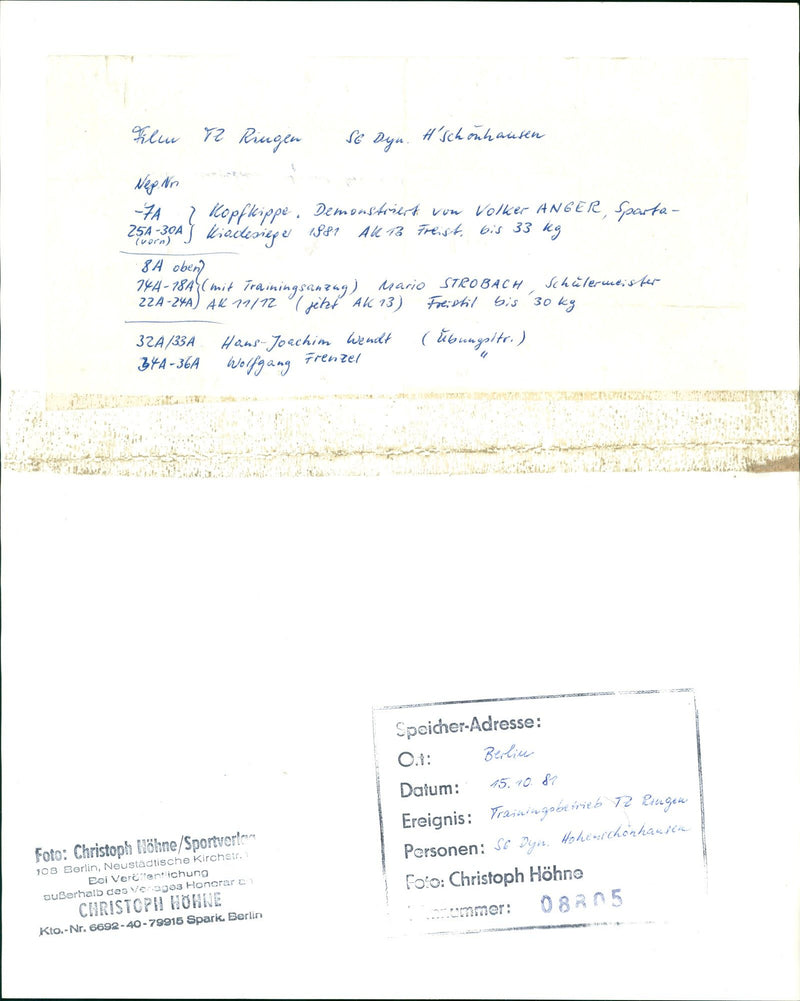 DYNAMO BERLIN HOHENSCHONHAUSEN DYN HSCH ONHAUSE FILM - Vintage Photograph