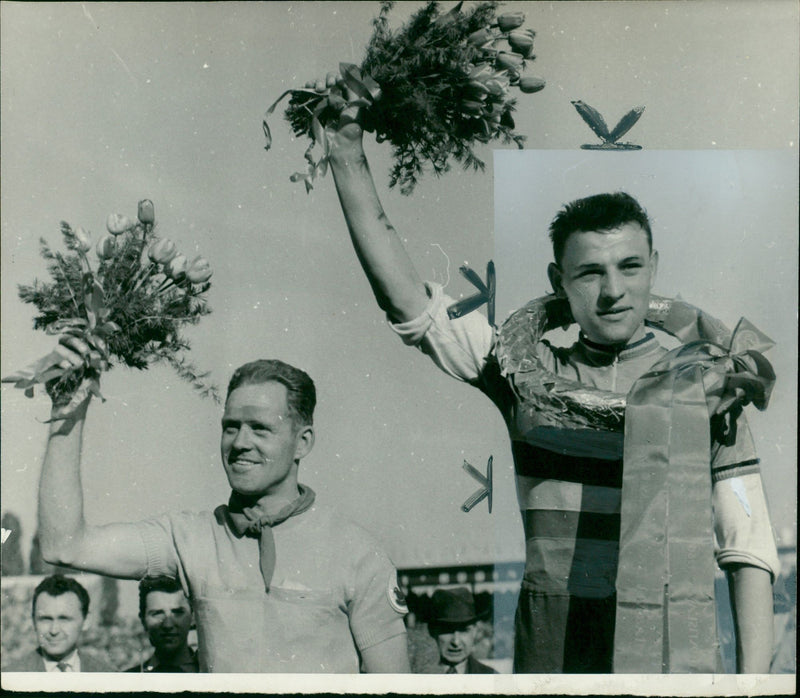 Täve Schur and Albert Covens at the second stage of the peace drive in 1960 - Vintage Photograph