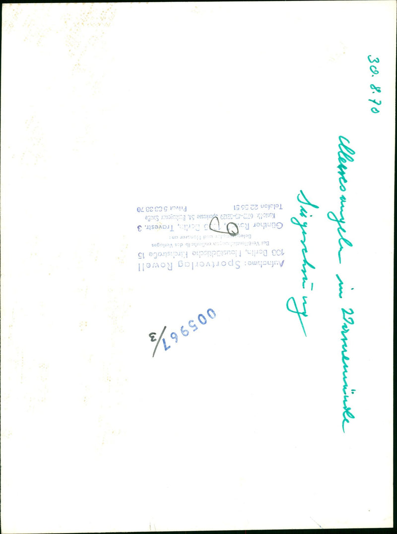 1970 FILM SHOT BERLIN GERMANY RELEASED SPO GUNTHER - Vintage Photograph