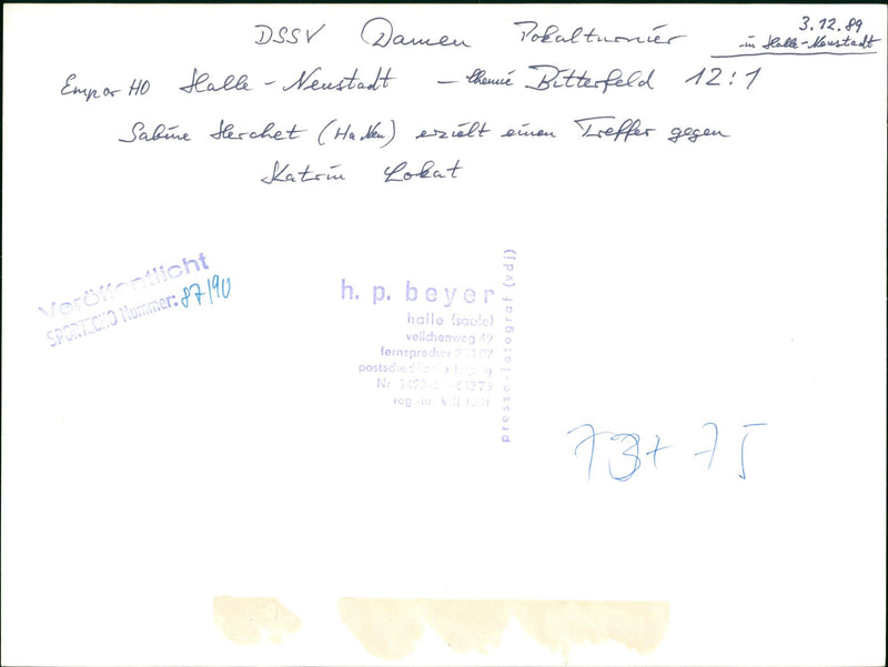 DSSV LADIES TOURNAMENT ALLE NEUSTADT TENUE BITTERFELD BEYER - Vintage Photograph