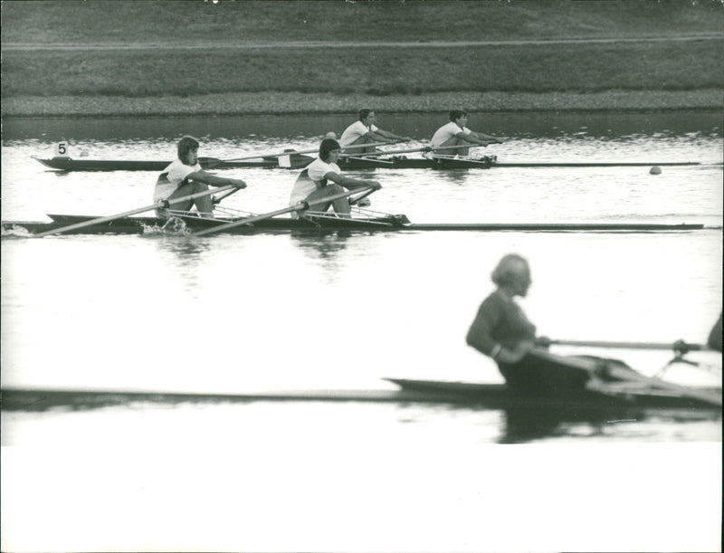 Women rowing teams in competition - Vintage Photograph
