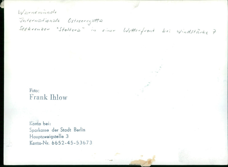 BOTTOM OF THE INTERNATIONAL BALTIC REGATTA SEEKRENZEN STOLTERA WEATHER FILM - Vintage Photograph