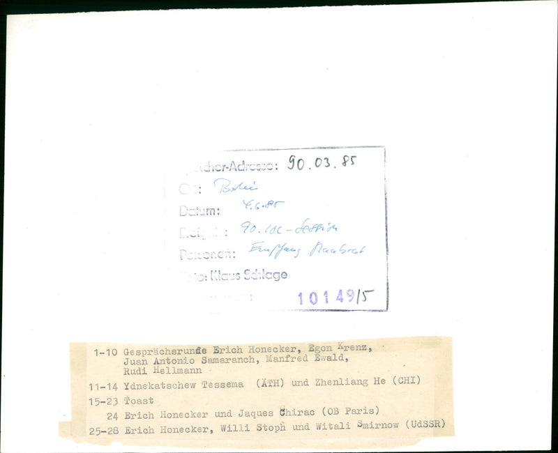 ERICH HONECKER EGON KRENZ JUAN ANTONIO SAMARAN FILM PARIS - Vintage Photograph