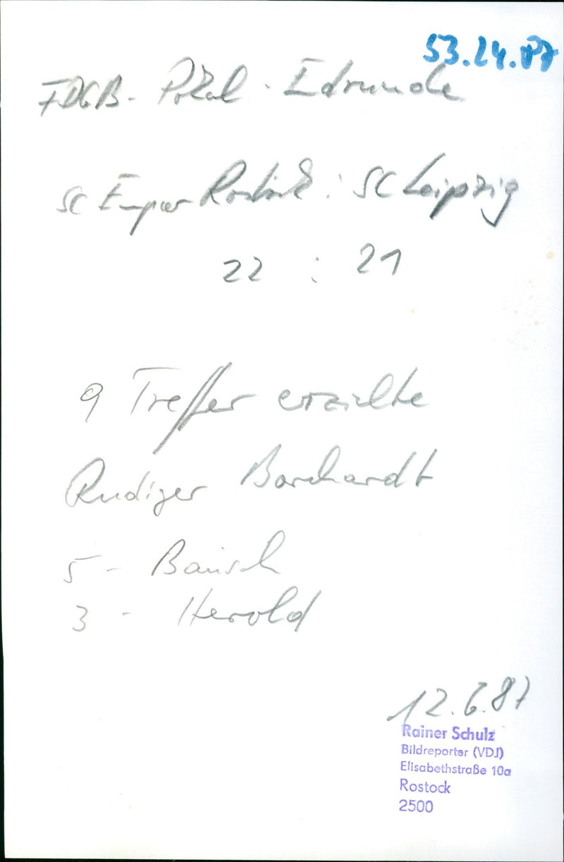 1987 HANDBALL FOCB CUP IDRUNK EPA ROLINE LEIPZIG TREFER FINISHED RUDIGER - Vintage Photograph