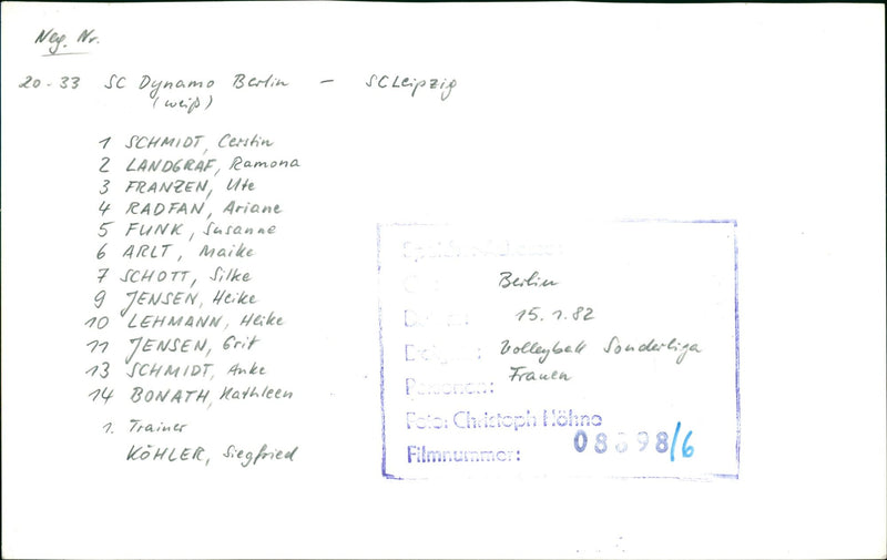 1982 VAUEK BERLIN NAMO WEI LEIPZIG MIDT CERSTIN DGRAF RAMONA VZEN UTE FAN FILM - Vintage Photograph