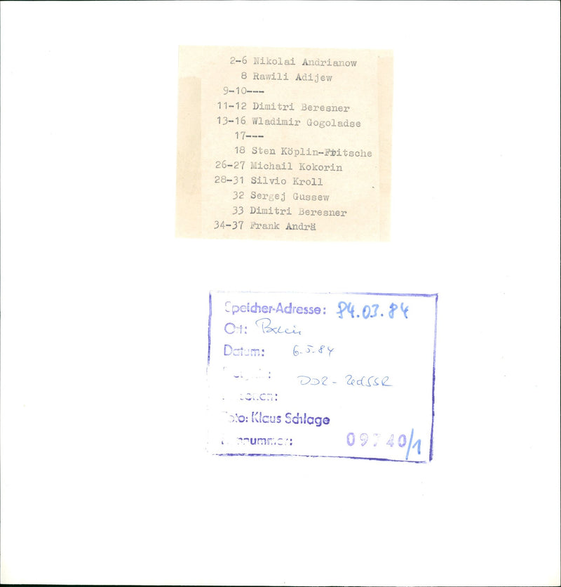 1984 NIKOLAI ANDRIANOV RAVILI ADIEV DIMITRI BEREZNER VLADIMIR GOGALEADSE STE FILM - Vintage Photograph