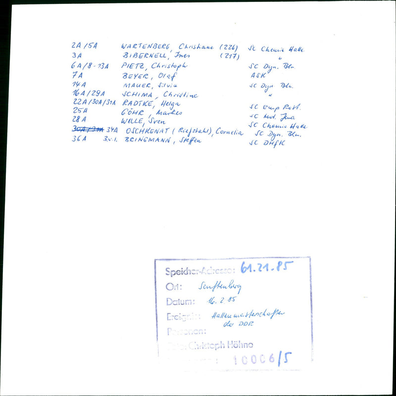 1985 MASTER SVEN SPEICHER ADDRESS SENFTENBURG DATE EVENT FILM - Vintage Photograph