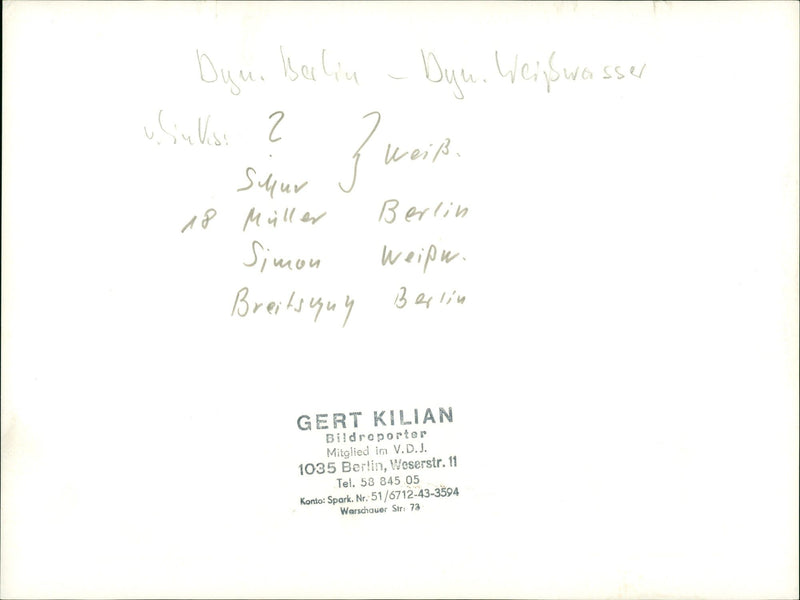 DIGUN BERLIN DYN WEISWASSER USULI WEI SUHUR MULLER - Vintage Photograph