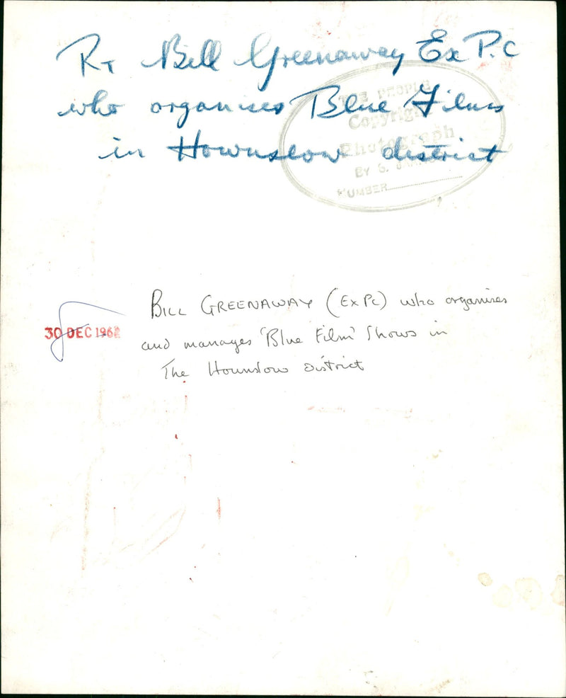 1962 - GREENAWAY BILL BLUE FILMS, SHOWS - Vintage Photograph