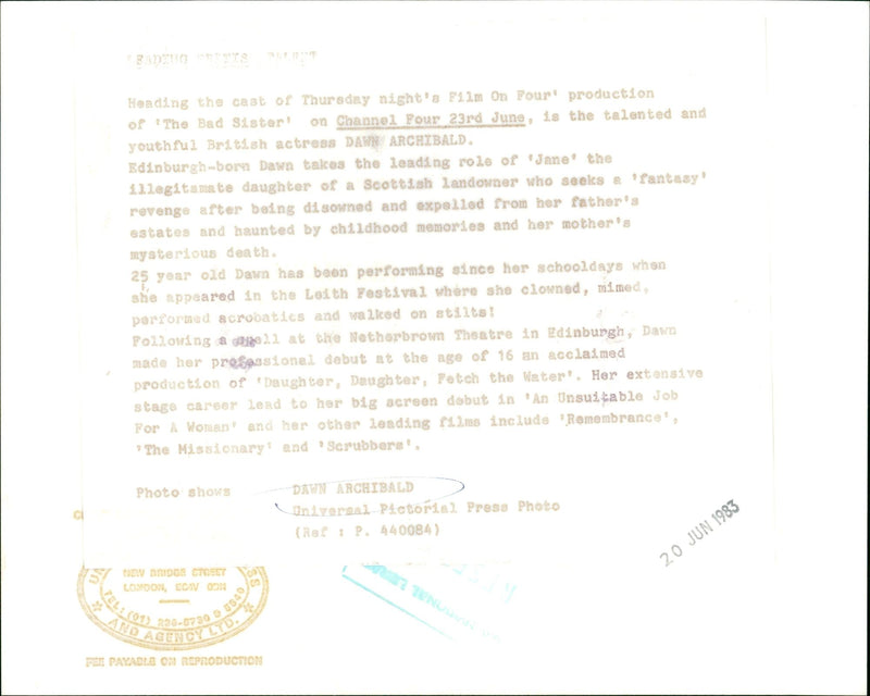 BRITISH ACTRESS FILM PRESS - Vintage Photograph