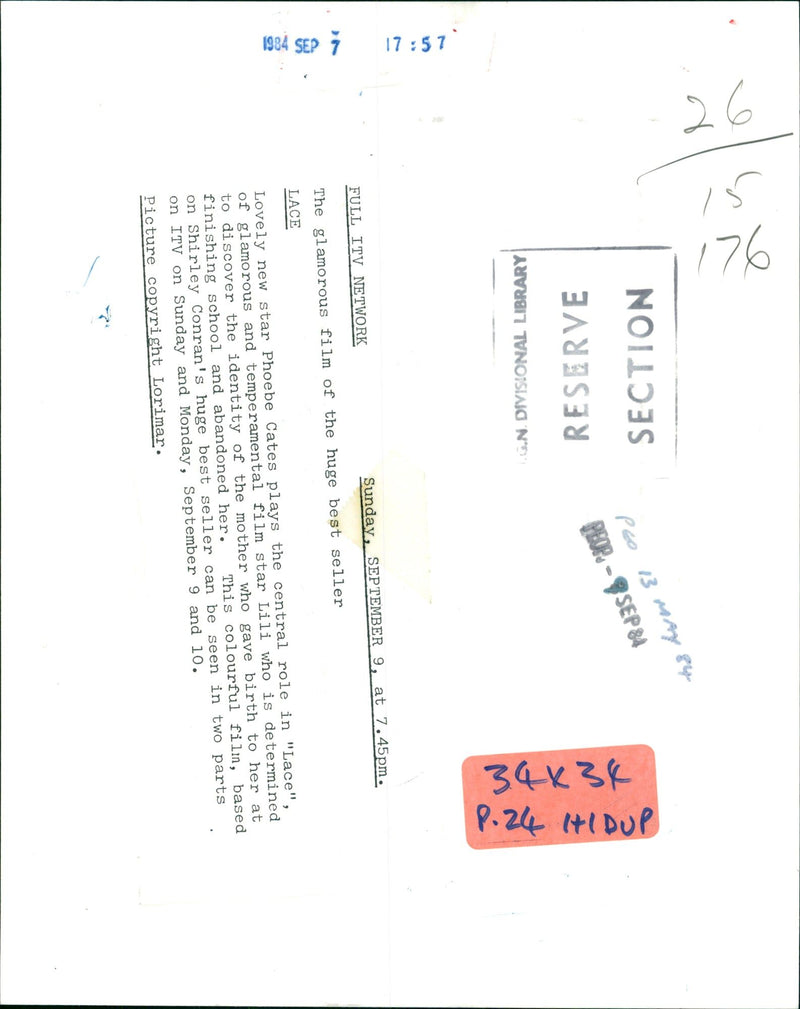 1984 - CATES PHOEBE ACTRESS PEO NOT MAY, FILM - Vintage Photograph