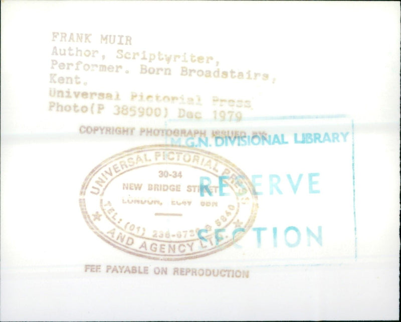 MUIR. FRANK. SCRIPT WRITER. - Vintage Photograph