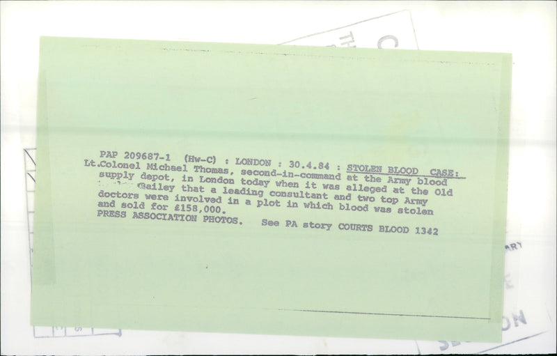 LT.COLONEL MICHAEL THOMAS , SECOND - IN - COMMAND AT THE ARMY BLOOD - Vintage Photograph