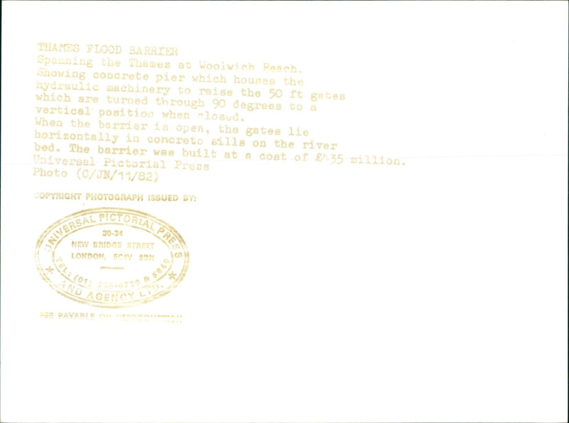 THAMES BLOOD BARRIER - Vintage Photograph