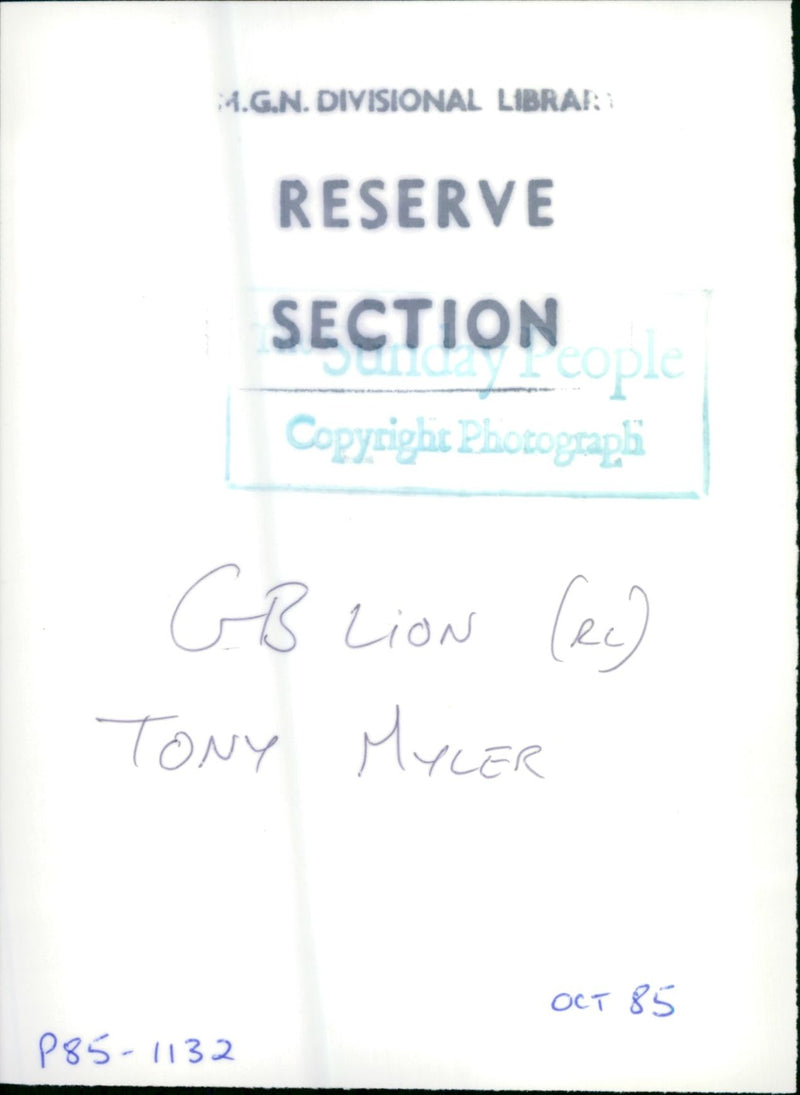 TONY MYLER RUGBY G B LION - DIVISIONAL, PHOTOGRAPH - Vintage Photograph