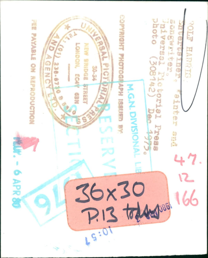 1975 - HARRIS ROLF TVI MUSIC TVI SINGER TERTANNER 68N, LONDON, AL - Vintage Photograph