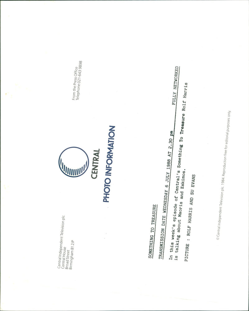 1984 - HARRIS ROLE TRI MUSIC TVI SINGER CENTRAL PLC INDEPENDENT TELEVISION ROLF - Vintage Photograph