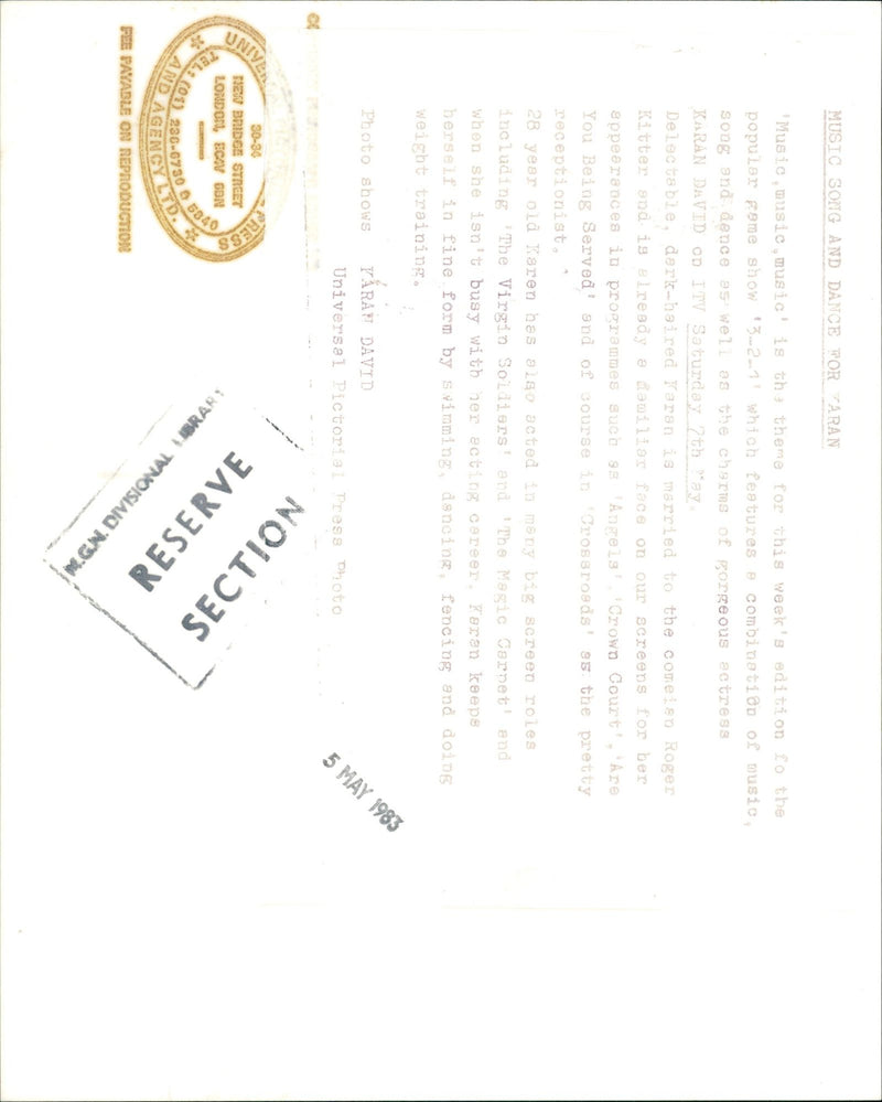 1983 - DAVID KARAN ACTRESS AND SONG DANCE MUSIC WAREN, LONDON - Vintage Photograph