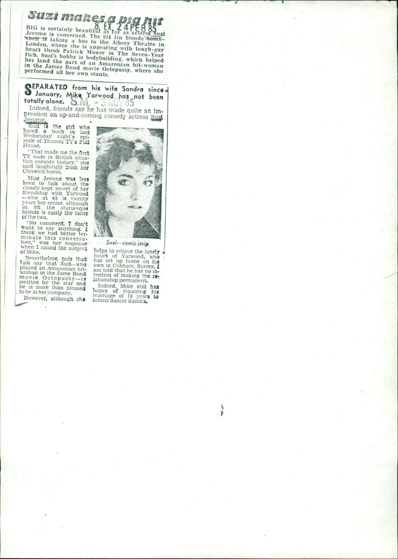 EROME SU ACTRESS - MIKE QUY JEROME SANDRA

 SUZI YARWOOD, LONDON, MOVIE - Vintage Photograph