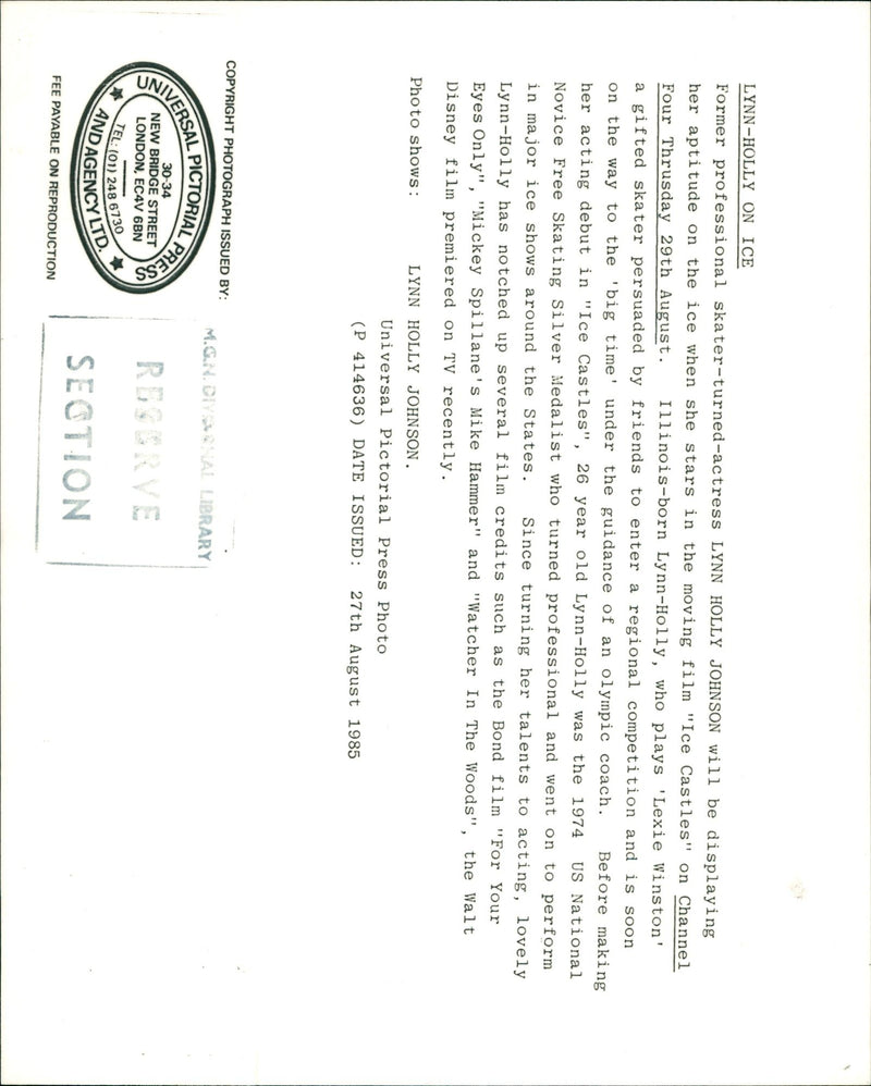 1974 - FOTOSON LYON HOLY ACTRESS HOLLY ICE LYNN, LONDON, FILM - Vintage Photograph