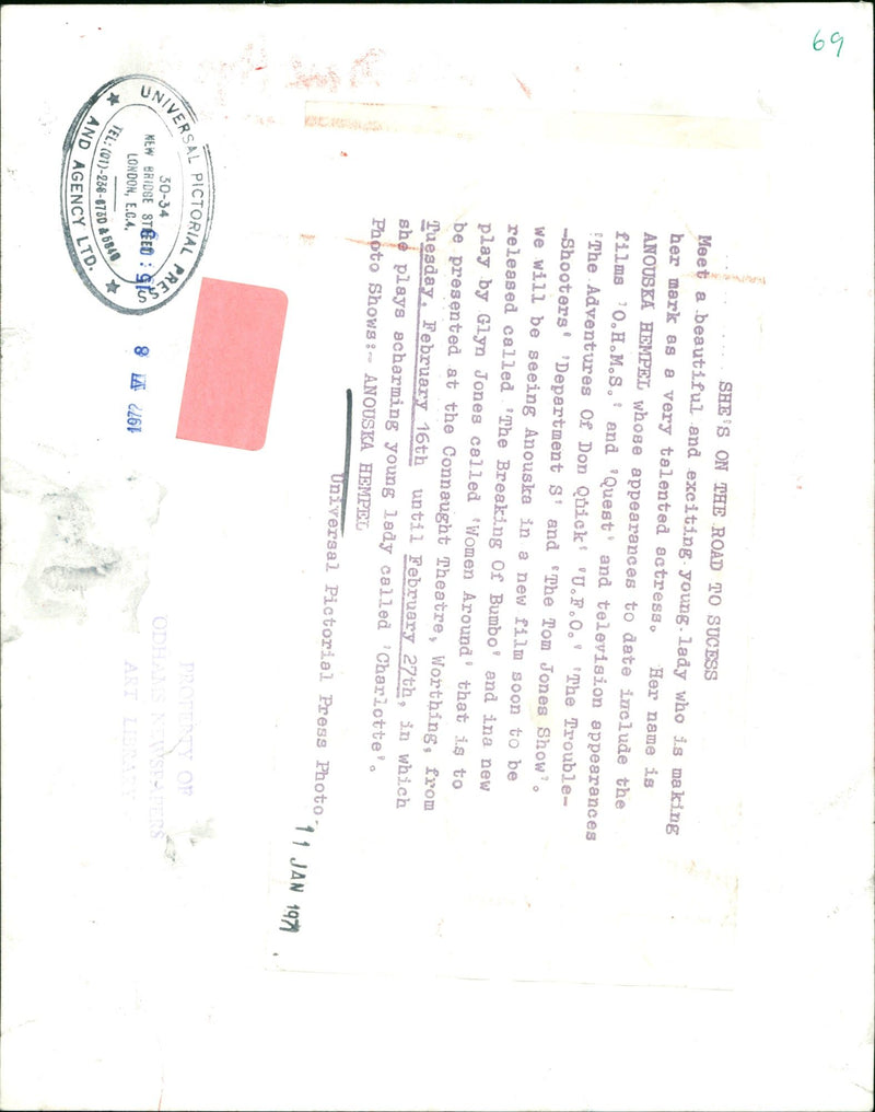 1971 - HEMPEL ANOUSIA SHES THE, LONDON, FILM, ACTRESS - Vintage Photograph