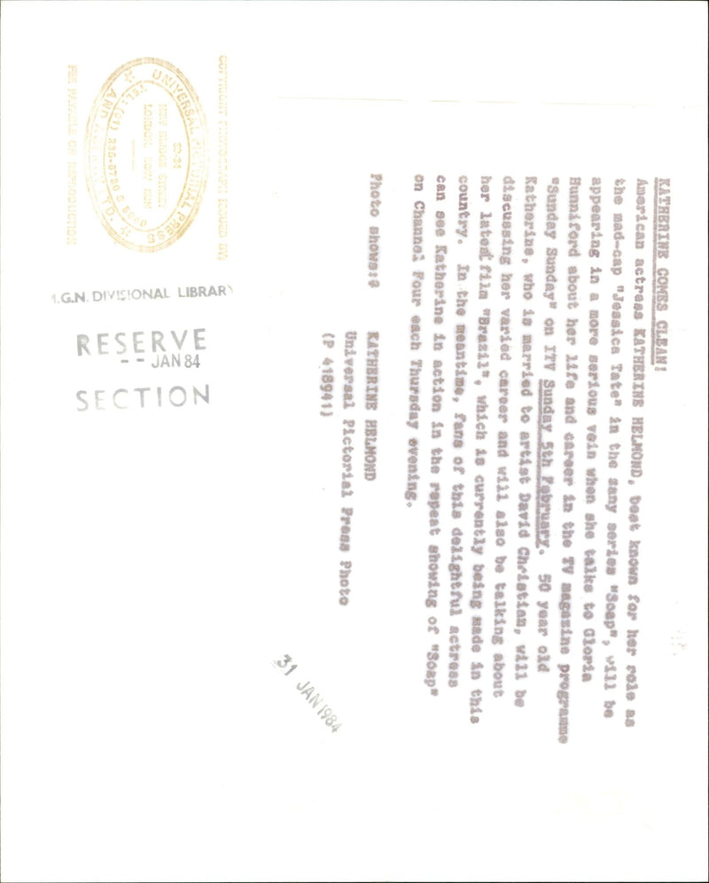 1984 - HELMOND KATHERINE COMES CLEAN AMERICAN KATHERINE

, FILM, ACTRESS - Vintage Photograph