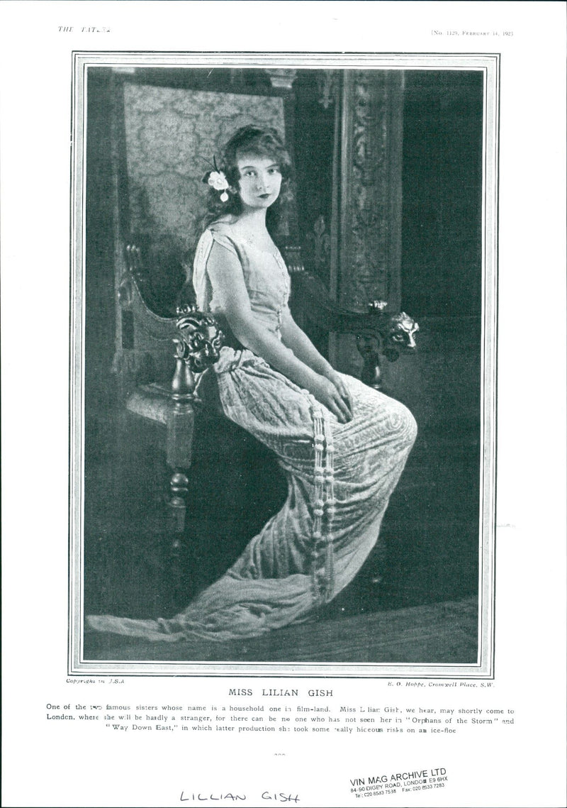 GISM LILLIAN ACTRESS - LONDON, FILM, - Vintage Photograph