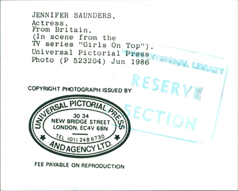 SAUNDERS. JENNIFER ACTRESS - Vintage Photograph