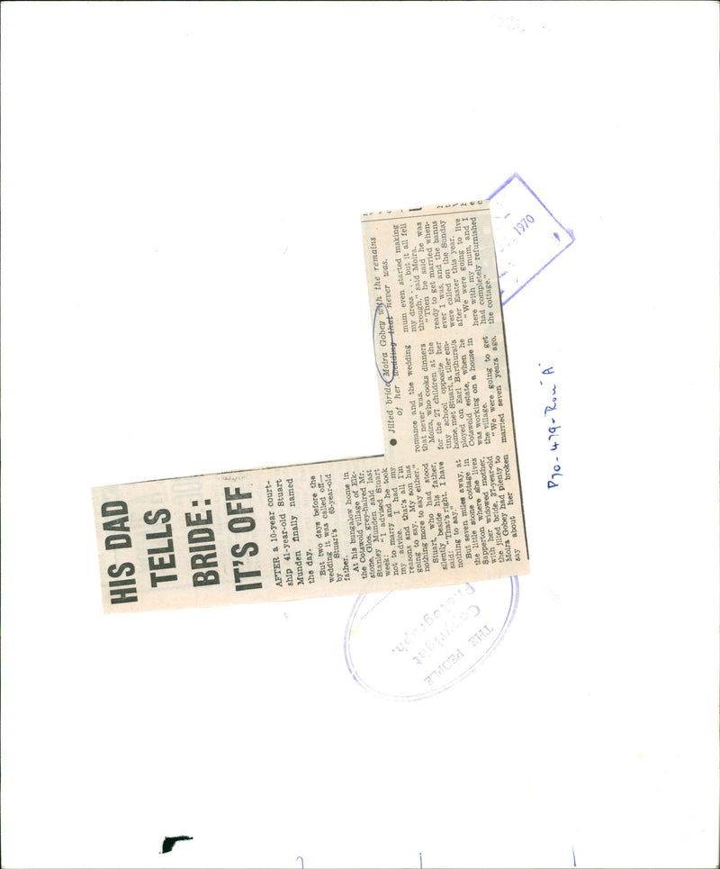 1970 - GOBEY MOIRA JILTED BRIDE DAD TELLS HIS RON, SHIP, FILM, WEDDING - Vintage Photograph