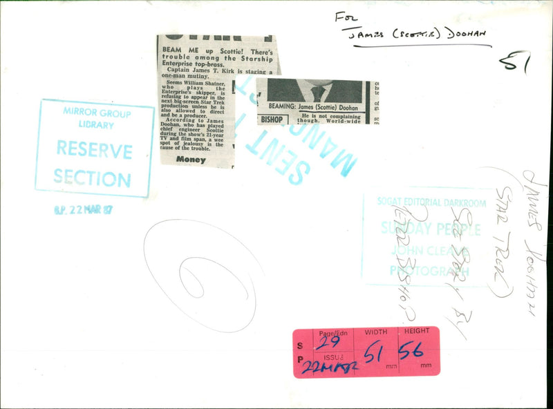 SCOTTIE JAMES DOOHAN WILLIAM MM, FILM, ONE - Vintage Photograph