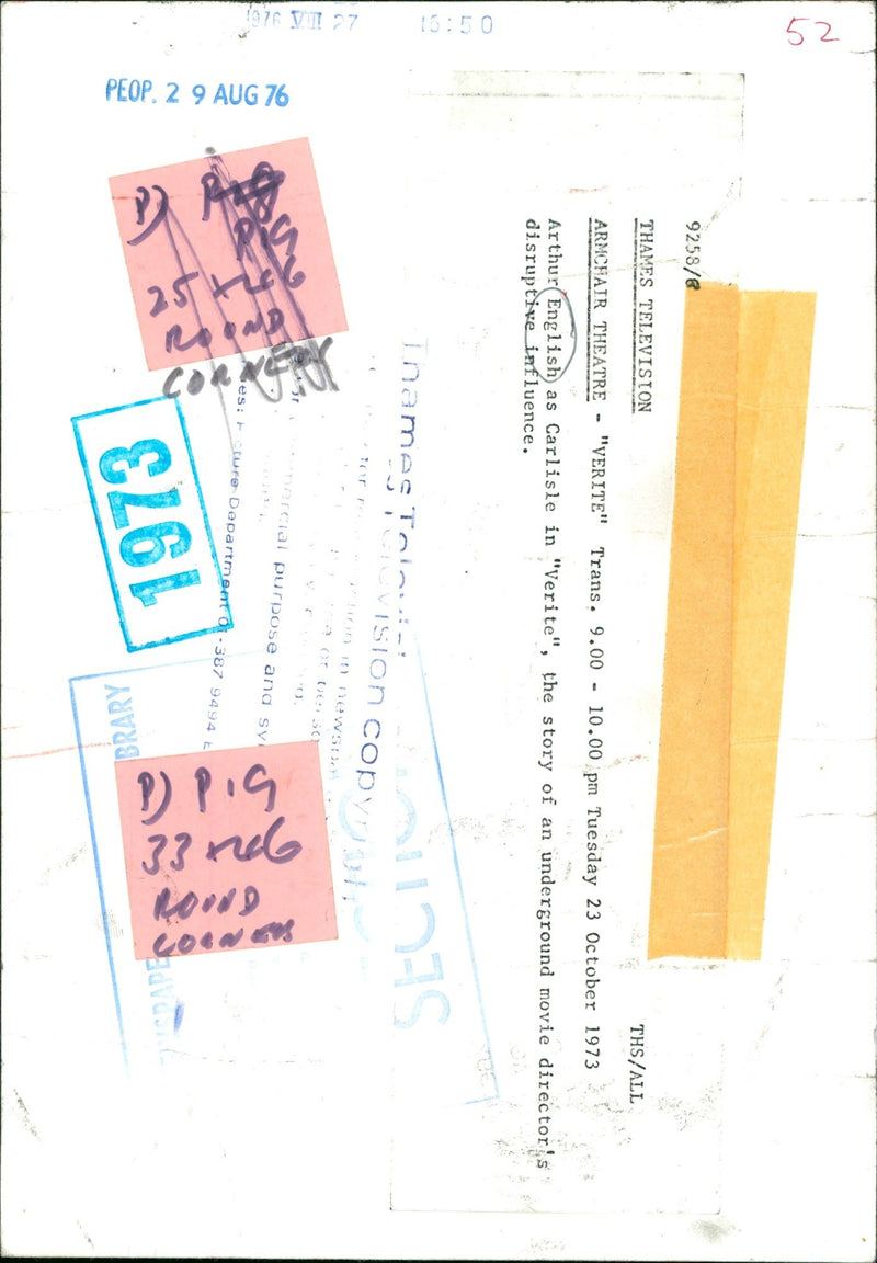 1973 - ENGLISH ARTHUR COMEDIAS THAMES THS TELEVISION, MOVIE, THEATRE - Vintage Photograph