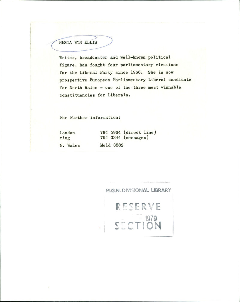 1966 - ELLIS NESTA WYN LIB CAND WRITER, ONE, LONDON - Vintage Photograph