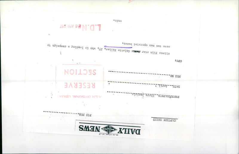 1987 - HILLER COLETTE NEWS DAILY, FILM - Vintage Photograph