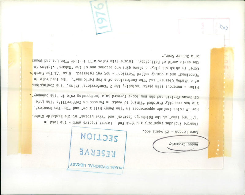 CROMARTY ANDEE ACTRESS - DIVISIONAL, FILM, LONDON - Vintage Photograph