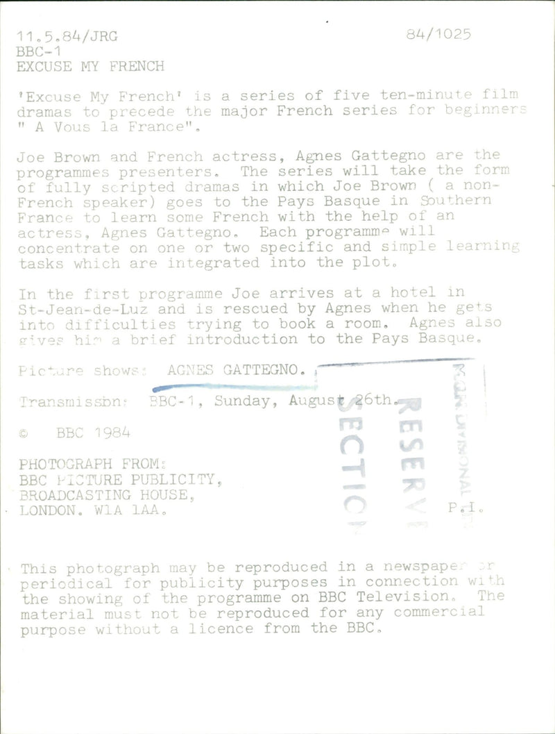 GATTEGNO AFWAS - EXCUSE BBC JRG JOE, LONDON, FILM, ACTRESS - Vintage Photograph