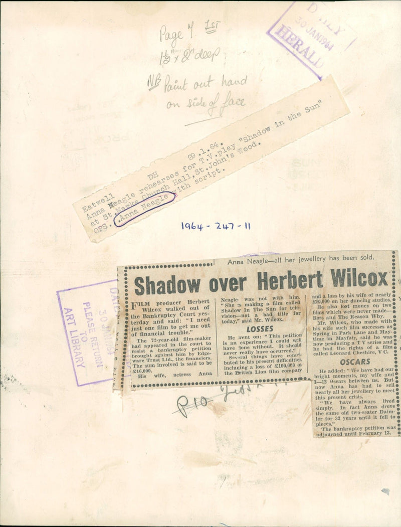 1964 - NEAGLE ANNA ACTRESS PAGE BOJAN LAR BOJAN1964 ROSS, WIFE, FILM - Vintage Photograph