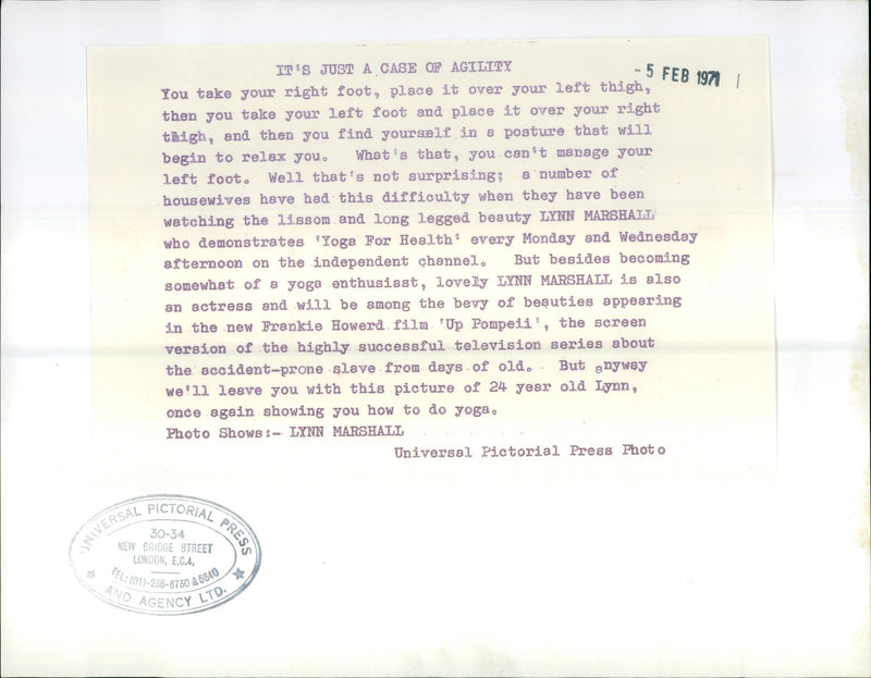 1971 - MARSHALL LYNN ACTRESS ITS FEB JUST WE12, LONDON, FILM - Vintage Photograph