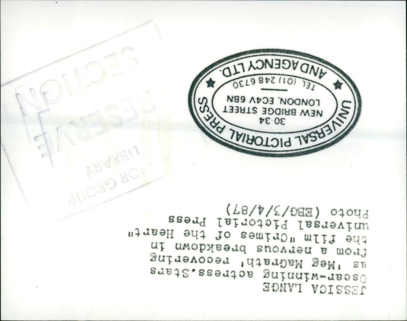 LANGE SESSICA ACTRESS - JESSICA WINNING OSCAR MEG, LONDON, FILM - Vintage Photograph